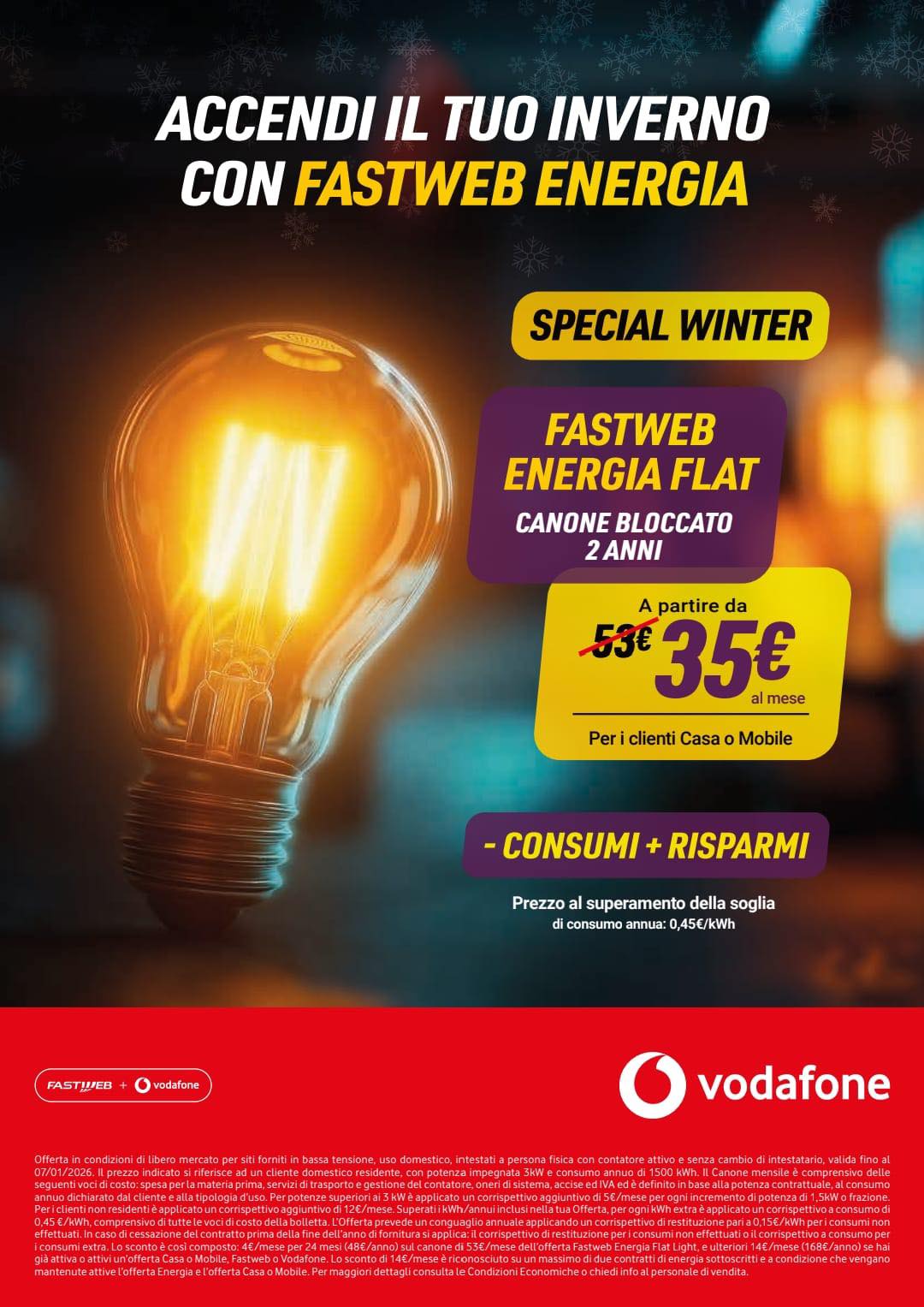 Offerta Energia Fastweb + Vodafone a 35€/mese