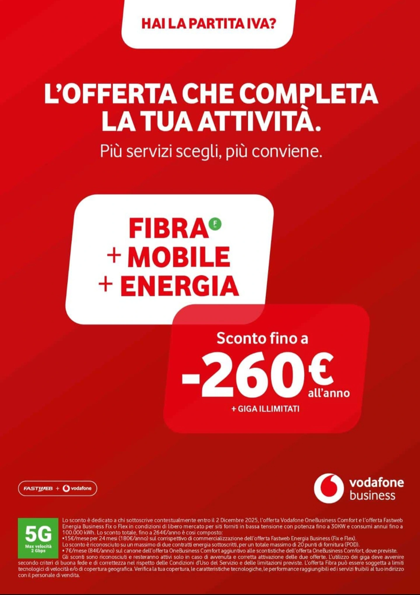 Fibra + Mobile + Energia per Partita IVA con sconto fino a 260€
